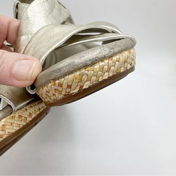 Cole Haan Dinah 85 Gold Puffy Leather Strappy Open Toed Platform Wedge Heel 7M - Picture 8 of 12